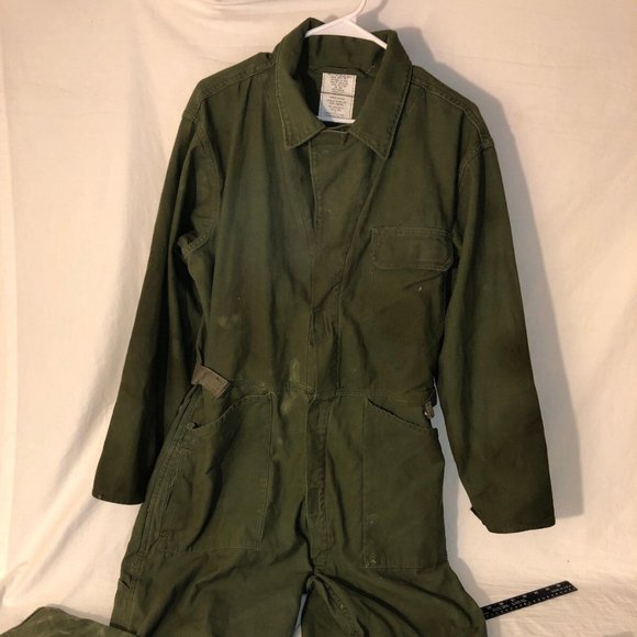 szLARGE MENS OLIVE DRAB COVERALLS COTTON SATEEN TYPE I JJ 873